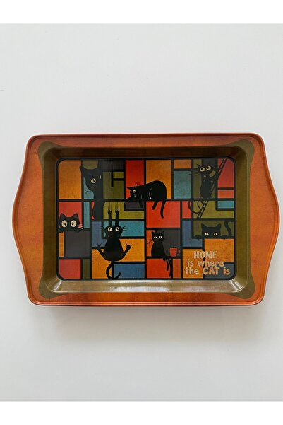 Home Kedi Desenli Metal Tepsi Dekoratif Sevimli Tepsi 19/13 cm