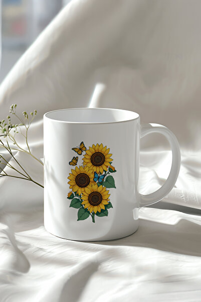Mio Life 330ml Printed White Ceramic Mug with Sunflower Design
