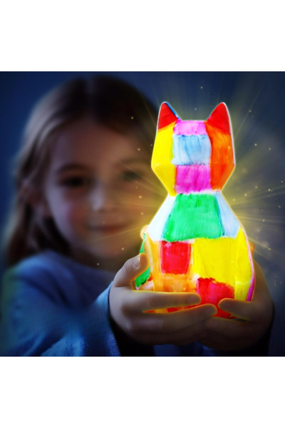 PinkBlue Lampa de pictat pisica, kit creativ DIY cu LED, culori, pensula, acc...