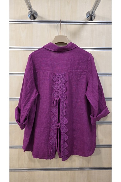 Park Moda Women's Linen Shirt with Lace Back