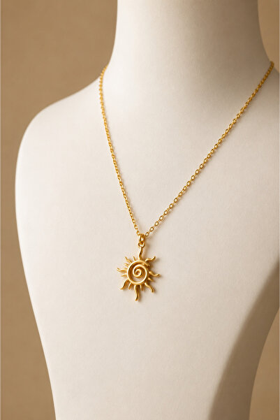 Auryne Jewelry Spiral Güneş Kolye 14 Ayar Altın Kaplama Yaz Temalı Şık Tasarı...
