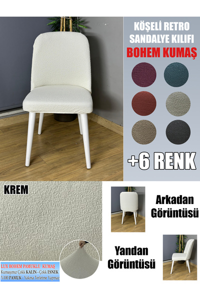İLYEVTEKSTİLİ KÖŞELİ RETRO SANDALYE KILIFI LÜX BOHEM KUMAŞ ÇOK KALIN %100 PAMUK