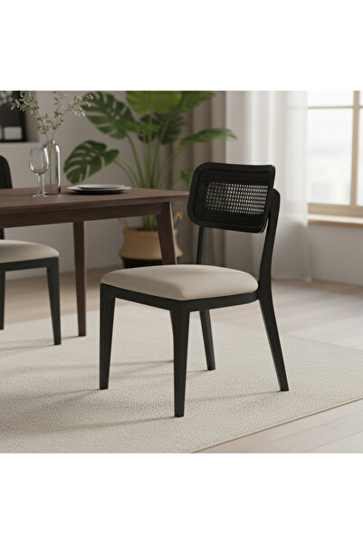 Ebticar Grey Dining Chair with Rattan Back and Modern Design