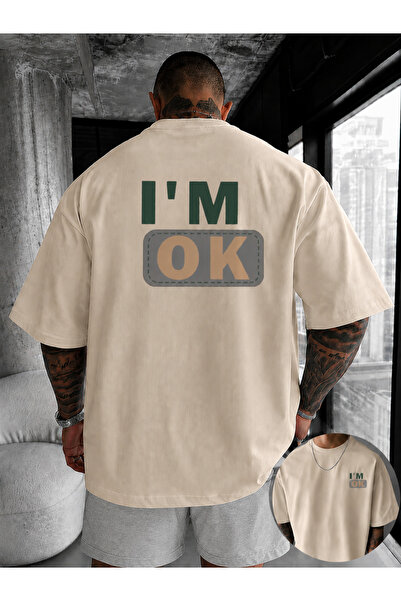 ship master Men's I'M Ok Printed Oversize 100% Cotton T-Shirt Shorts Set