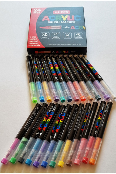 Modellino Brush Akrilik Marker Ufen Fırça Uçlu Akrilik Kalem Markör - 12 / 24...