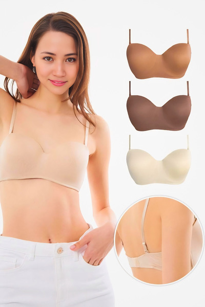Homay 3-Piece Gathering Strapless Detachable Strapless Underwire Bra