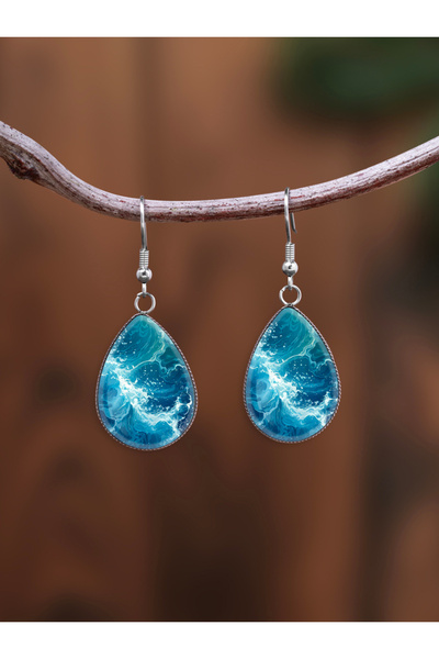 Choice dark blue Silver 1 Pair of Earrings with Landscape and Sea Water Motif...