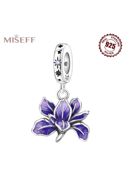 Choice4 OTC1496 MISEFF S925 Sterling Silver Charm Purple Flower Pendant Fit O...