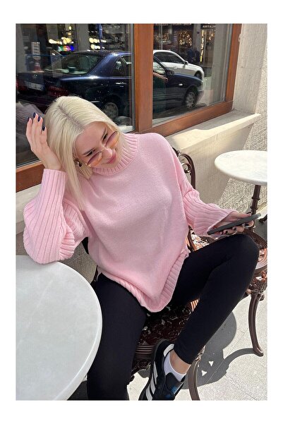LC Waikiki Nevavm Pink Half Turtleneck Women's Sweater with Ribbed Detail Mg2156