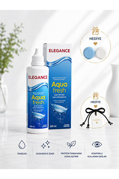 Elegance Aqua Fresh Lens Solüsyonu 360 ml + Lens Kabı & Güneş Gözlüğü İpi Hed...