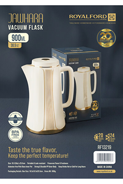 ROYALFORD 900ml Glass Vacuum Flask RF13219 Thermal Coffee Carafe