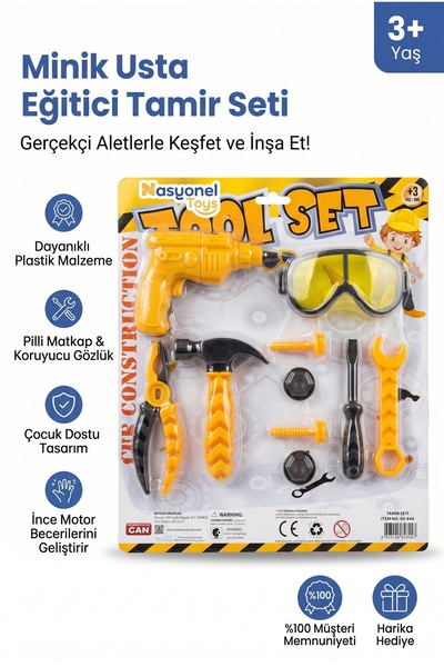 NASYONEL TOYS Çocuklar İçin Eğitici Tamir Seti Oyuncak Alet Takımı Sarı Siyah...