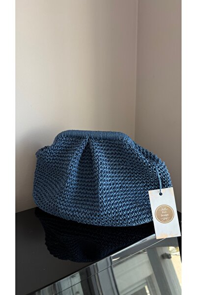 PeriStore Mavi Hasır Portföy Çanta El Örmesi 36x20 cm Büyük boy Astarlı Aynı ...