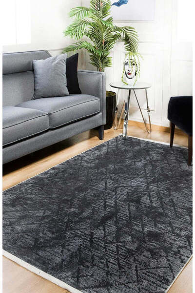halinet Halı.Net Anthracite Modern Washable Non-Slip Living Room Carpet Haln-...