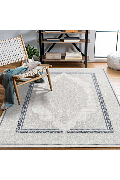 halinet Halı.Net Blue Vintage Antique Washable Non-Slip Living Room Carpet Cr...
