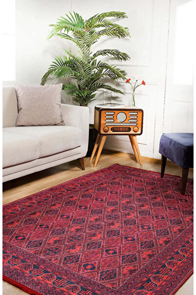 halinet Halı.Net Red Ethnic Bohemian Washable Non-Slip Living Room Carpet Hal...