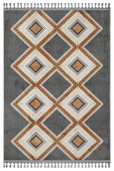 halinet Halı.Net White Ethnic Bohemian Washable Non-Slip Living Room Carpet M...