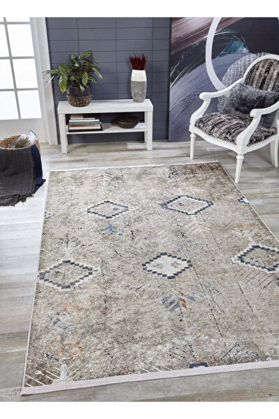 halinet Halı.Net Cream Ethnic Bohemian Washable Non-Slip Living Room Carpet H...