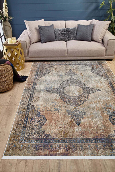 halinet Halı.Net Beige Vintage Antique Washable Non-Slip Living Room Carpet H...