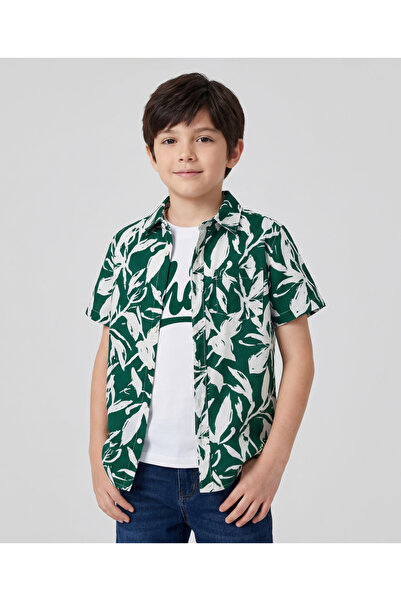 Pine kids Viscose Woven Half Sleeves Shirt with T-Shirt & Floral Print - Green