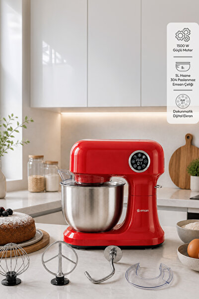 Emsan Bella Gusto Pro Dijital Ekranlı Stand Mikser Kırmızı 1500W