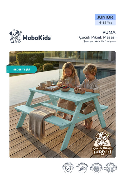 mobokids Dış Mekan Piknik Masası Puma Masif Ahşap 4 kişilik Junior 6 - 12 Yaş...
