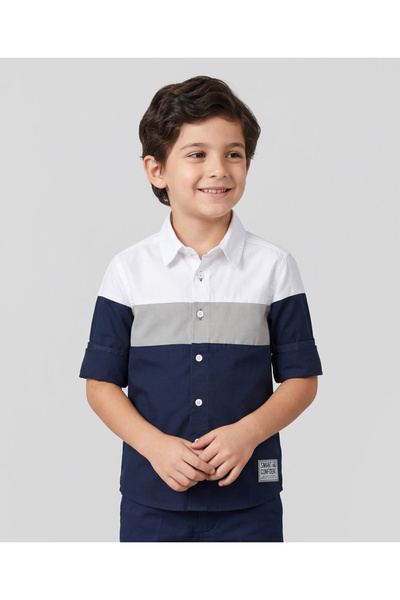 Pine kids Cotton Woven Full Sleeves Solid Shirt - Navy Blue