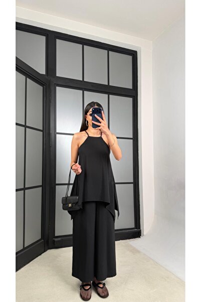 GAUS CO Siyah Örgü Askılı Tencel Tulum GAUS-01436
