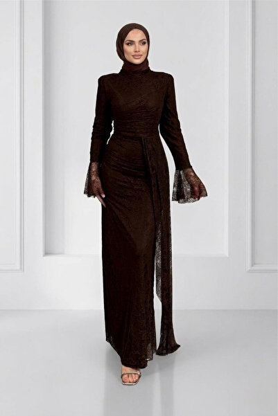 Abiye Diyarı Cavisa Spanish Sleeve Lace Fabric Lined Hijab Evening Dress