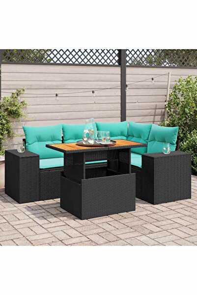 vidaxl Set mobilier de gradina cu perne, 5 piese, negru, poliratan