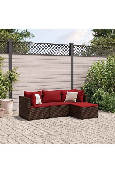 vidaxl Set mobilier de gradina cu perne, 4 piese, maro, poliratan