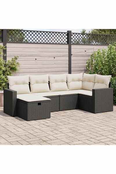 vidaxl Set mobilier de gradina cu perne, 6 piese, negru, poliratan
