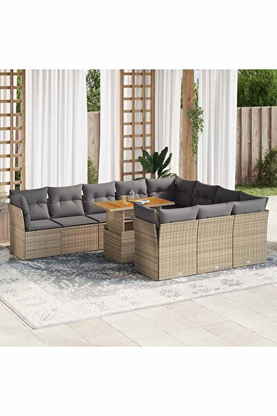 vidaxl Set canapele de gradina cu perne, 11 piese, bej, poliratan