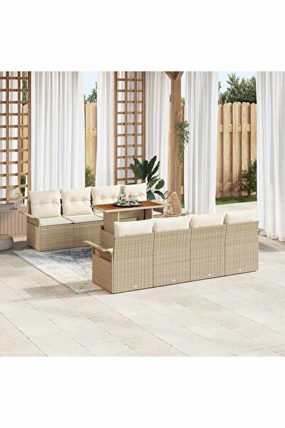 vidaxl Set de canapele pentru gradina 9 pcs Bej Rattan poli