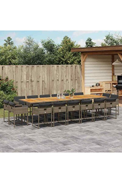 vidaxl Set mobilier de gradina cu perne, 17 piese, gri, poliratan