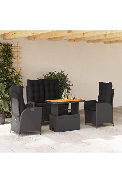 vidaxl Set mobilier de gradina cu perne, 4 piese, negru, poliratan