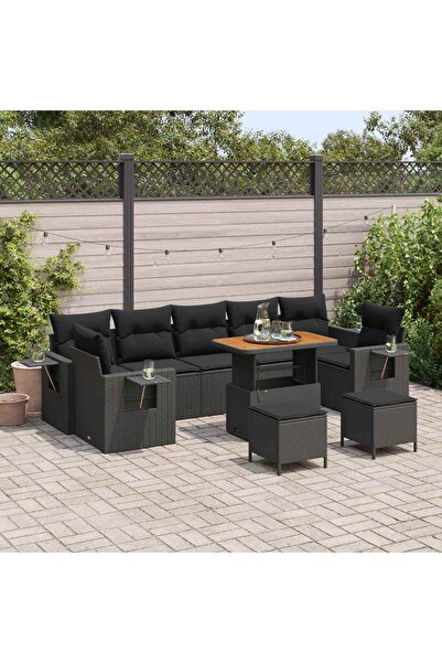 vidaxl Set de canapele pentru gradina 10 pcs Negru poliratan
