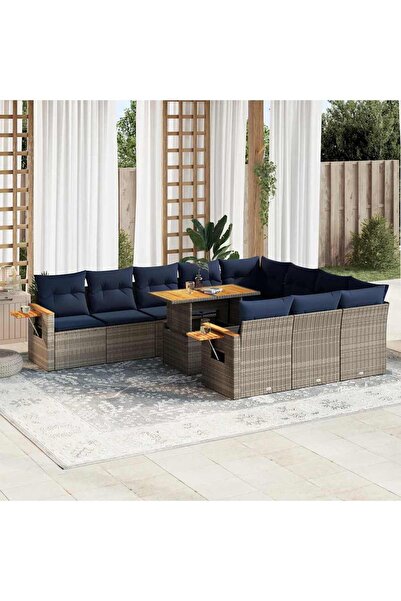 vidaxl Set canapele gradina perne 11 piese, gri, poliratan/lemn acacia