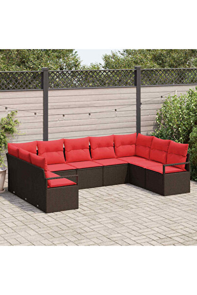 vidaxl Set de canapea cu perna 9 pcs Maro poliratan