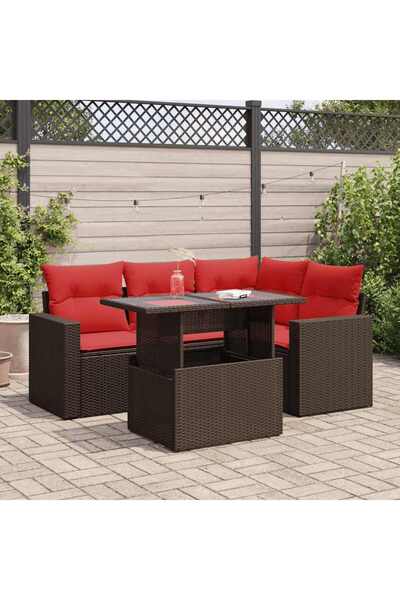 vidaxl Set canapele de gradina cu perne, 5 piese, maro, poliratan