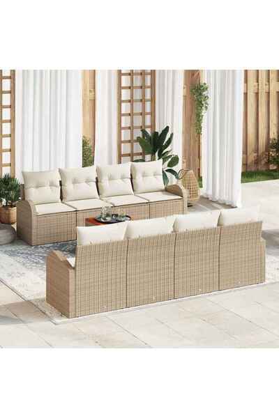vidaxl Set de canapele pentru gradina cu perna 9 pcs Bej poliratan
