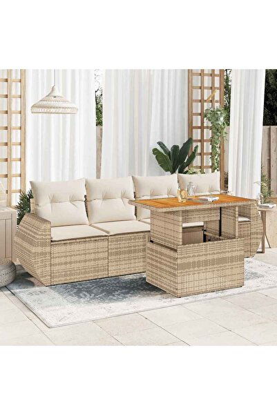 vidaxl Set canapele de gradina cu perne, 5 piese, bej, poliratan