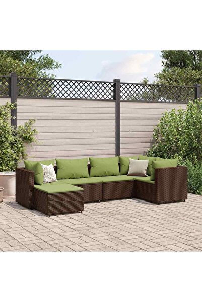 vidaxl Set mobilier de gradina cu perne, 6 piese, maro, poliratan