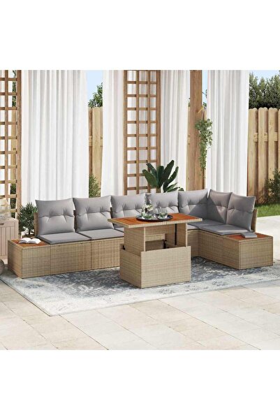 vidaxl Set de canapele pentru gradina 7 pcs Bej Rattan poli