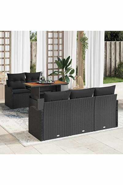 vidaxl Set de canapele pentru gradina 6 pcs Negru Rattan poli