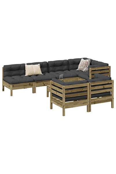 vidaxl Set canapea de gradina cu perne, 8 piese, lemn de pin tratat