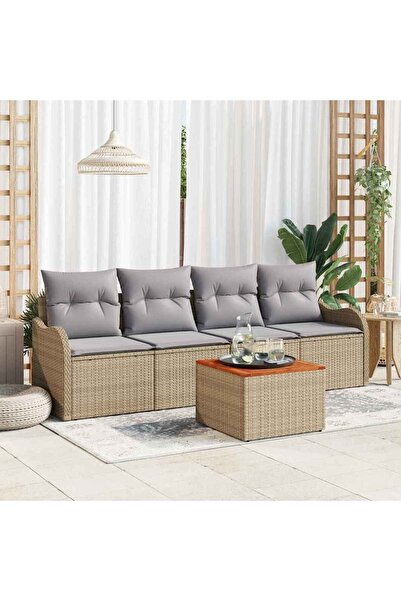 vidaxl Set de canapele pentru gradina cu perna 5 pcs Bej poliratan