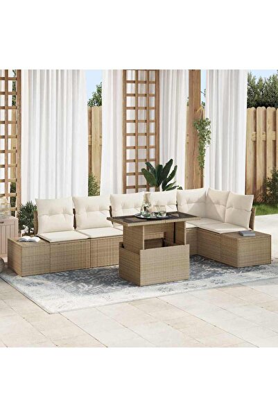 vidaxl Set de canapele pentru gradina 7 pcs Bej Rattan poli