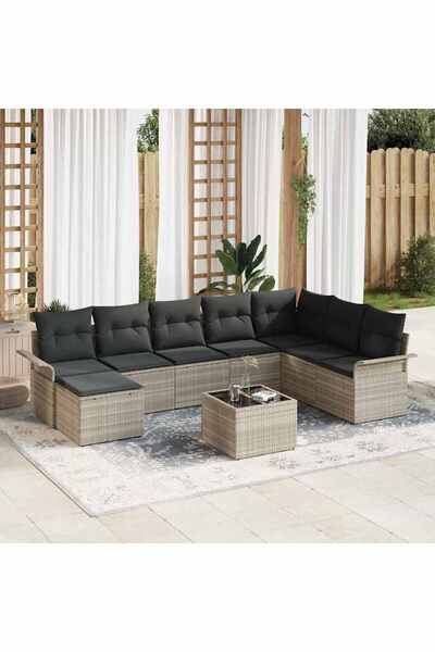vidaxl Set de canapele pentru gradina cu perna 9 pcs Gri Rattan poli