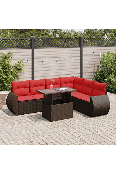 vidaxl Set canapele de gradina cu perne, 7 piese, maro, poliratan